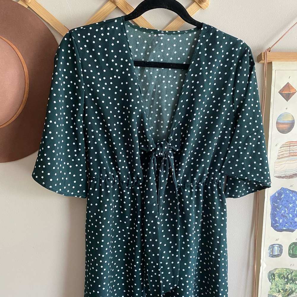 Green polka dot dress!